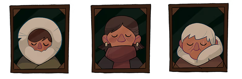 Character lost in a dark forest, holding a torch, visible through clearing in the trees